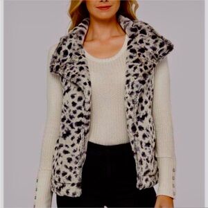 dylan Gray and Black Faux Fur Leopard Print Vest